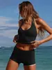 Venta Caliente de Verano de Nuevo Producto Transfronterizo Conjunto Deportivo Color-Bloqueado para Mujer Espalda Descubierta Cuello Halter Pantalones Cortos de Yoga Conjunto de Dos Piezas para Mujer