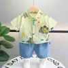 Traje de Verano para Niños 2024 Nuevo Estilo Coreano Traje Fresco de Verano para Niños Conjunto de Dos Piezas de Manga Corta para Niños Pequeños y Medianos Marca de Moda