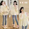 Nueva Camisa de Maternidad Otoño 2026 Cuello en V con Cordones Holgada Estilo Babydoll para Mujeres Embarazadas