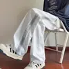 Calça de Moletom Cinza Estilo Americano Masculina Primavera Outono Inverno 2024 Nova Marca de Moda Calças Casuais Largas Retas Calças Esportivas