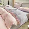 Juego de Cuatro Piezas de Algodón Puro para Dormir sin Tintes Clase A ins Estilo Fresco Pequeño Color Sólido Algodón Lavado Supersuave Sábana Bajera Estilo Sábana de Cama Funda Nórdica Juego de Tres Piezas