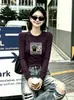 Camisa Básica Feminina de Algodão Canelado de Manga Longa Slim Fit 220g da Fábrica de Guangzhou, Fornecimento Exclusivo da Segunda Remessa de Verão