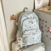 Mochila Coração Floral Cinza Nuvem, Estilo Suave para Ensino Fundamental e Médio, Mochila Escolar Leve e Estilosa para Mulheres, Mochila da Moda para o Dia a Dia
