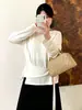 Top de Punto con Cordones y Cintura Fruncida Talla Grande para Mujer Estilo Otoño 2026 Chicas Gorditas Dobladillo Asimétrico Top Base Adelgazante