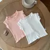 INS Verano Bebé Hueco Amor Borde Oreja Sin Mangas Camiseta Base para Bebé Niña Simple Puño Denso Top