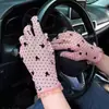 Luvas de Renda Femininas Modernas com Proteção Solar para o Verão, Leves e Respiráveis, Curtas com Estampa de Coelho Veludado e Bolinhas para Etiqueta de Dança