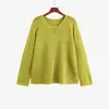 Suéter de punto hueco simple de cuello redondo para mujer talla grande 2026 otoño delgado suelto abrigo para mujer talla grande 23168