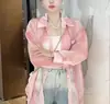 Camisa de proteção solar rosa com areia rosa doce dopamina fluindo, manga longa, coreana e japonesa, para mulheres, verão, comprimento médio, solta, casual, fina