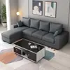 Sofá de algodón y lino estilo nórdico, diseño moderno y minimalista, adecuado para salas de estar, disponible en configuraciones de fila recta de tres y cuatro plazas, y en esquina, con fundas extraíbles y lavables, y un marco de madera maciza