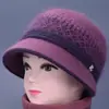 Sombrero de Lana de Ala Ancha para Mujer Otoño/Invierno Cálido con Piel de Conejo a Prueba de Frío para Exteriores para Madres y Abuelas de Mediana Edad y Mayores con Gorro de Punto de Forro Polar Adicional