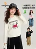 Pudding Haru Ropa Infantil Camiseta Colección Primavera 2026 para Niñas, Camiseta de Cuello Redondo con Estampado de Dibujos Animados, Camiseta de Manga Larga Ajustada de Capa Base