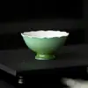 Xícara de Chá Alta com Borda Floral Estilo Dinastias Tang e Song, Conjunto de Chá Kung Fu, Xícara de Cerâmica para Degustação Doméstica, Xícara Mestra Verde Esmeralda Degradê