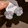 ¡El Lenguaje de las Flores de Yunyao! Pendientes de Flor de Circonita Brillantes, Pendientes de Atmósfera de Banquete Lujosa, Pendientes de Lujo Ligero de Gama Alta para Mujer