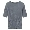 Top de Malha Puro Lã Padrão Ondulado Ombro Único Manga Média Primavera/Verão Casaco Fino Retro Francês Top Base Off-the-Shoulder