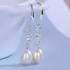 Brincos de Contas em Formato de Concha de Prata Esterlina 925 para Mulheres, Estilo Longo, Brincos Elegantes, Pingentes de Orelha da Moda, Brincos Combinando para Melhores Amigas