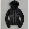 Sudadera con capucha Y2K de manga larga, cierre de cremallera, estampado de pedrería, corte ajustado, chaqueta estilo punk callejero oscuro