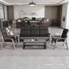 Juego de sofá de oficina y mesa de centro, de tres plazas, diseño simple y compacto, adecuado para oficinas pequeñas, área de recepción de negocios minimalista, con estructura de hierro y asientos corridos