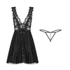 Elegante e sedutor camisola de renda de malha transparente com decote em V profundo, acinturada, sem costas, com fenda, conjunto de roupão para casa 725