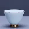 Tazas de Té de Cerámica Azul Pintadas en Oro, Juego de Té Kung Fu de 10 Piezas, Tazas de Maestro para el Hogar, Tazas de Degustación, Juego Individual de 6 Piezas