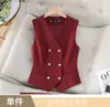 Conjunto de 3 Peças Vermelho para Negócios Outono/Inverno Transfronteiriço Blazer de Manga Longa Colete de Terno Feminino Calça de Cintura Alta