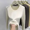 Top Cálido Suave y Elegante con Forro de Felpa, Suéter de Punto Simple de Color Sólido para Mujer, Ajuste Delgado, Primavera