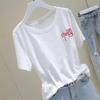Camiseta de manga corta de algodón blanco con cuello redondo para mujer, estilo dopamina de verano 2024