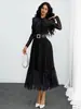 Amazon Transfronterizo 2026 Nuevo Elegante Vestido Largo de Manga Larga con Lunares Ajustado Cuello Redondo Corbata Moda Femenina Estilo Europeo y Americano
