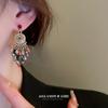 Pendientes de borla de cristal de flor de diamante con incrustaciones de aguja de plata Pendientes de lujo accesibles de estilo étnico retro Pendientes de nicho de alta gama para mujer