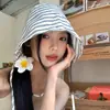 Sombrero de Pescador de Ala Ancha a Rayas de Nueva Llegada Francesa para Mujer Verano Protección Solar y Parasol Nicho Transpirable Que Muestra el Rostro Sombrero Pequeño Cubierta Facial Sombrero Cubo
