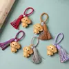 Sândalo Dourado e Madeira de Faia Esculpida Desenho Animado do Zodíaco Fofo Criativo Pingente Chaveiro com Borla DIY Ornamento de Bolsa