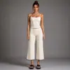 Conjunto de camisola y chaleco de yoga para mujer transfronterizo, conjunto de top cropped de pierna ancha de secado rápido para correr y fitness, que levanta los glúteos y de cintura alta