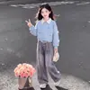 2026 Niñas 2026 Colección Nueva Primavera y Otoño: Elegante Conjunto de Dos Piezas con Top de Solapa con Lazo y Pantalones de Mezclilla Chic