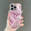 Capa protetora fofa estilo ins coreana e japonesa com coração de diamante rosa para iPhone 17 Pro Max, capa de celular rosa de cobertura total