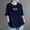 Camiseta versátil de manga corta para mujer talla grande, imitación algodón, cuello redondo, para verano, corte holgado, adelgazante, disimula el vientre y oculta la grasa