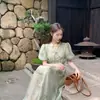 Vestido con Cuello Av para Mujer, Falda de Longitud Media, Nuevo Estilo Chino 2025, Estilo Lujo Ligero, Mangas Abullonadas de Verano, Estilo Nacional, Ambiente Elegante de Socialité