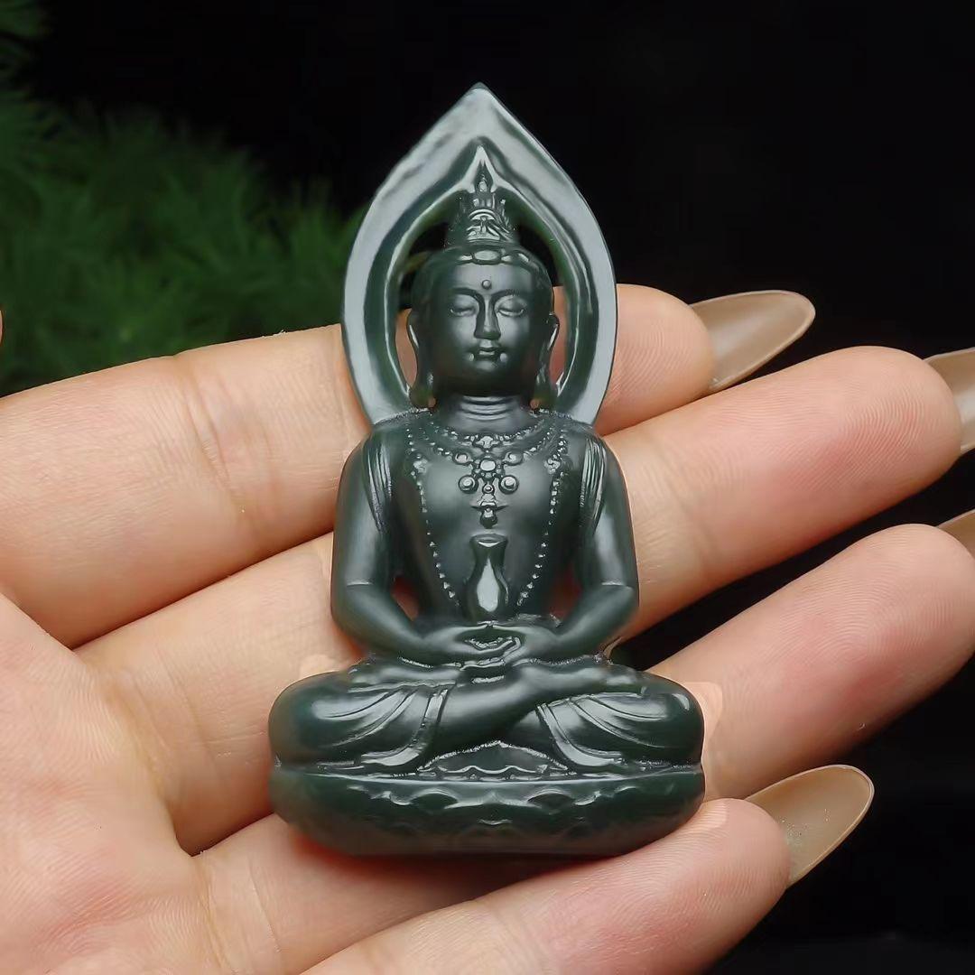 智贝详情图_5阿里一元拍卖新疆和田玉观音踏青细料玉坠挂件立体