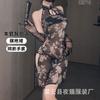 Gato Nocturno Estilo Chino Cheongsam Lencería Sexy Retro Hueco Espalda Hermosa Deseo Puro Tentación Conjunto de Uniforme con Falda No Extraíble