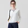 [Contém Seda de Amora] Moda Casual Elegante para o Trabalho de Inverno 2026 Pulôver Falso de Duas Peças Top de Manga Longa Tricô Feminino
