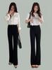 Pantalones de Diosa Micro-Acampanados Catkaiser Otoño Traje Negro Sueltos Casuales Cintura Alta Aspecto Adelgazante 7796 Ropa de Trabajo
