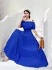 Vestido de Algodón y Seda con Hombros Descubiertos Transfronterizo para Mujer, Vestido de Verano, Vestido Bohemio para Vacaciones en la Isla, Vestido de Playa