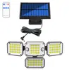 Lámpara de Pared Solar de Tres Cabezales con 333 LEDs Integrados, Lámpara Solar de Cuatro Cabezales para Exteriores con Sensor de Movimiento Humano, Múltiples Cabezales para Patio