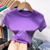 Camiseta de Verano de Manga Corta para Niñas, Elegante para Niños, Versión Coreana Moderna, Manga Media Acanalada Color Caramelo de Moda