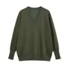 Ropa de Mujer de Exportación Transfronteriza 2025 Otoño Estilo Europeo y Americano Cuello en V Manga Larga Color Puro Jersey Tejido Tops para Mujer G866696