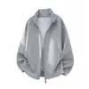 Han Lu División Estructural Cardigan Pesado Sudadera con Capucha de Cuello Alto para Hombre Otoño Color Sólido Holgado Deportiva Casual Chaqueta Abrigo