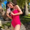 Traje de baño coreano rojo de una pieza para mujer Ins2026 Modelo Nuevo Corea Bikini Traje de baño transfronterizo en stock Sukumizu