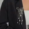 Broche de borla con cadena de perlas artificiales estilo minimalista ins transfronterizo europeo y americano, pin de corazón de moda, accesorio para traje
