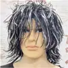 Peluca de Mendigo Peluca Afro de Mascarada Cabello Largo Recto Negro Masculino Tocado Salvaje Peluca de Loco para Actuación en Escenario