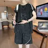 Conjunto de chaleco deportivo casual de verano para hombre, moderno y a la moda, corte holgado, talla grande, conjunto versátil de shorts sin mangas