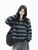 Suéter de Moda con Diseño de Bloques de Color y Rayas Versátil Transfronterizo para Mujer, Otoño e Invierno, Jersey Holgado de Manga Larga, Cuello en V, Tejido de Punto Sexy