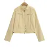 Chaqueta de Trabajo Corta con Cuello Alto de Motociclista Vintage para Mujer Otoño 2025 Nuevo Estilo Old Money Chaqueta Casual Top